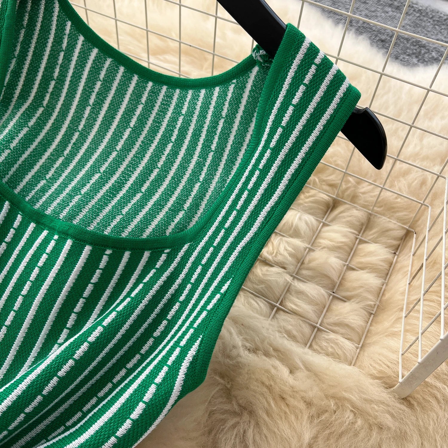 Knitting Stripe Sleeveless Slim Fit A Line Tank Dress