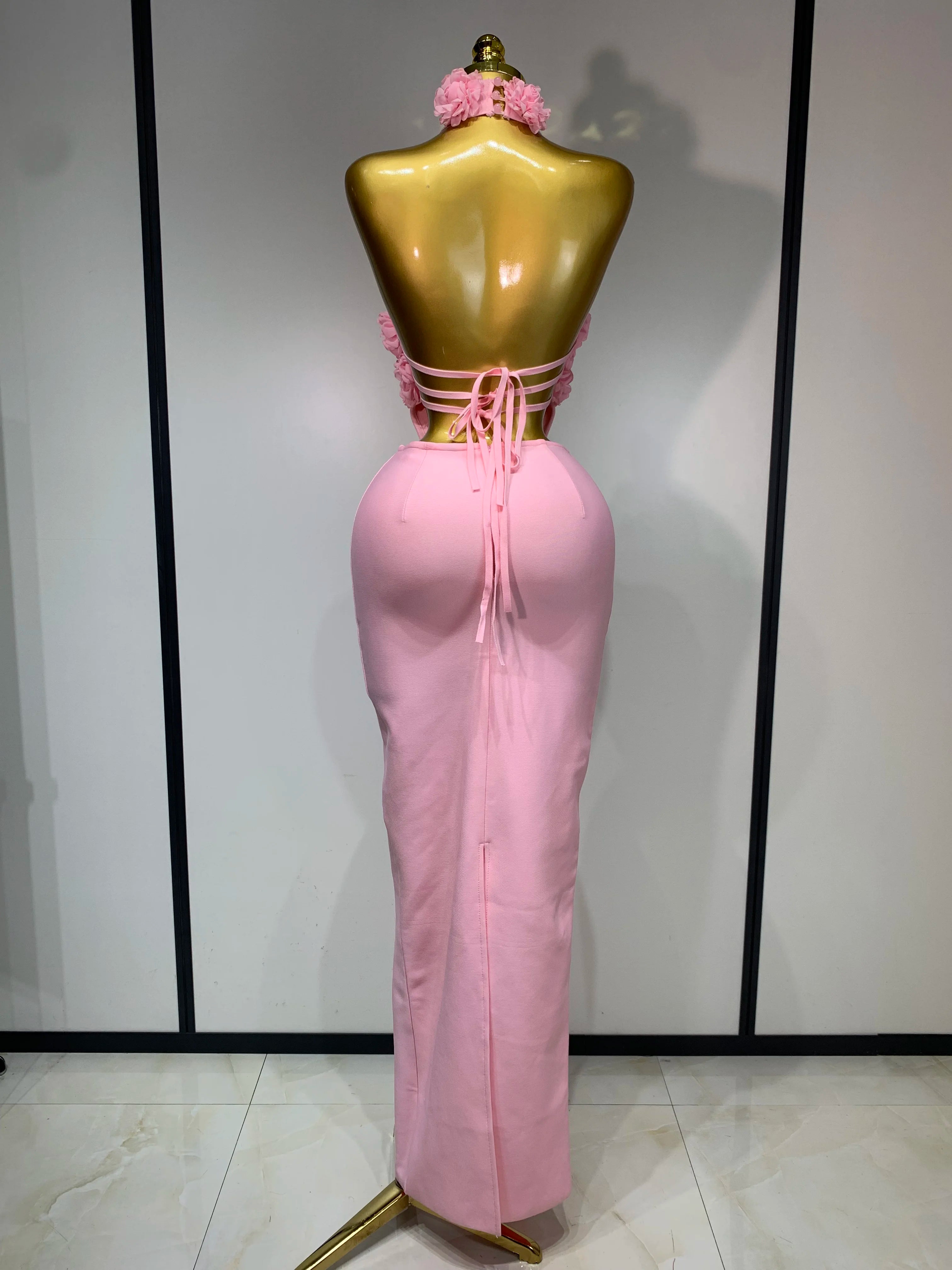 Halter Hollow Out Flowers Bodycon Bandage Luxury Dress