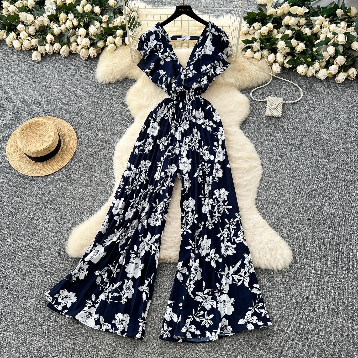 Casual Ruffles V Neck Elastic Slim Fit Backless Chic Rompers