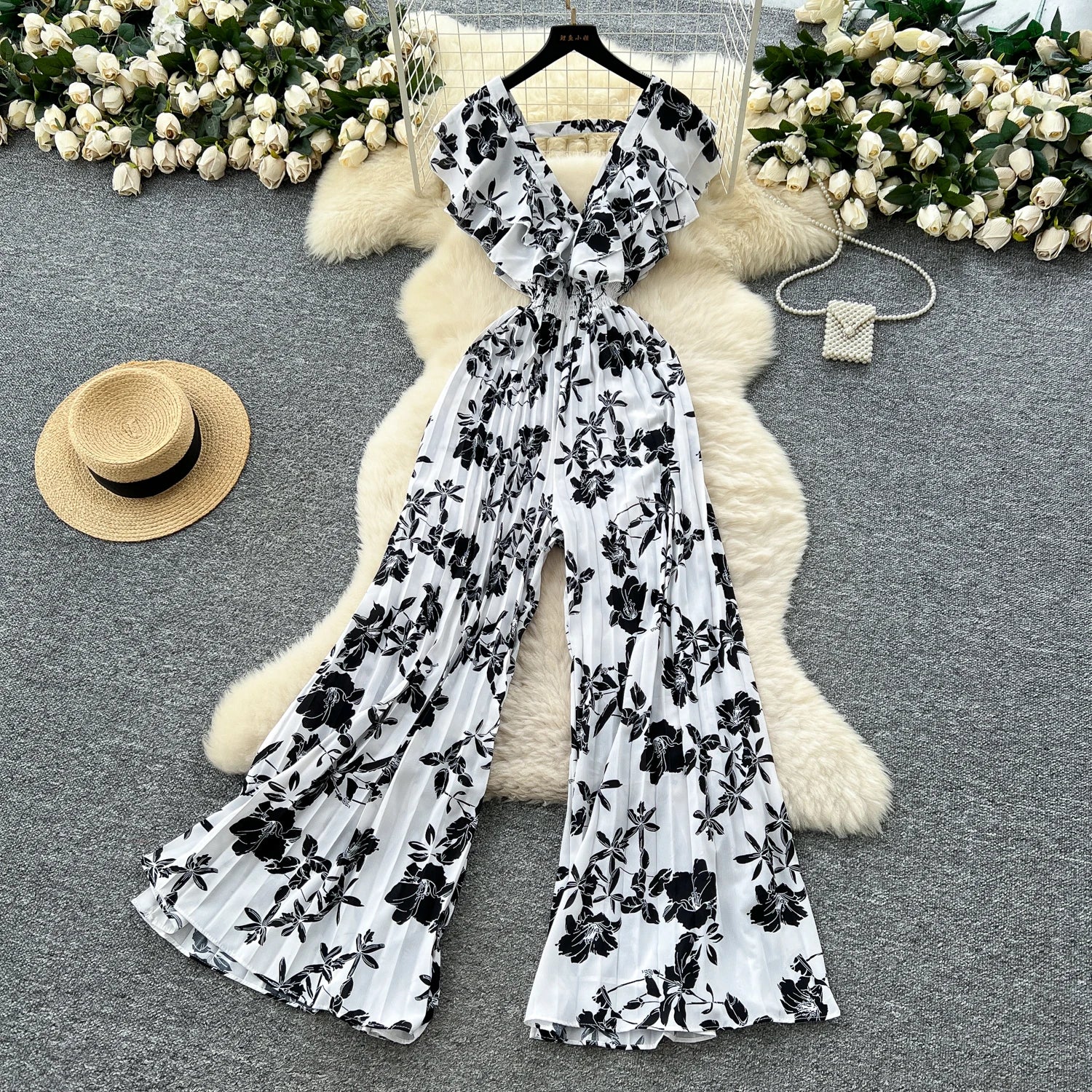 Casual Ruffles V Neck Elastic Slim Fit Backless Chic Rompers