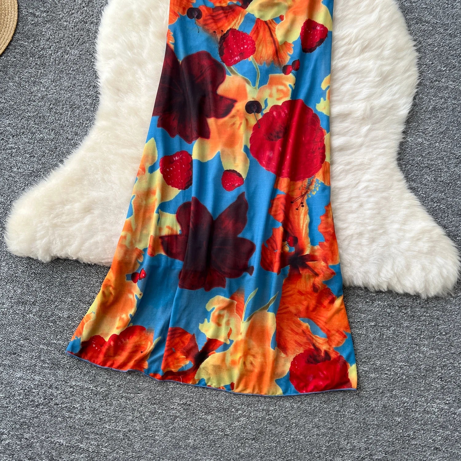 vintage print sleeveless hollow out mermaid dress