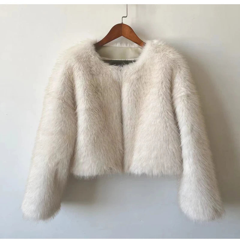 Gardient Cropped Fluffy Short Fur Jacket