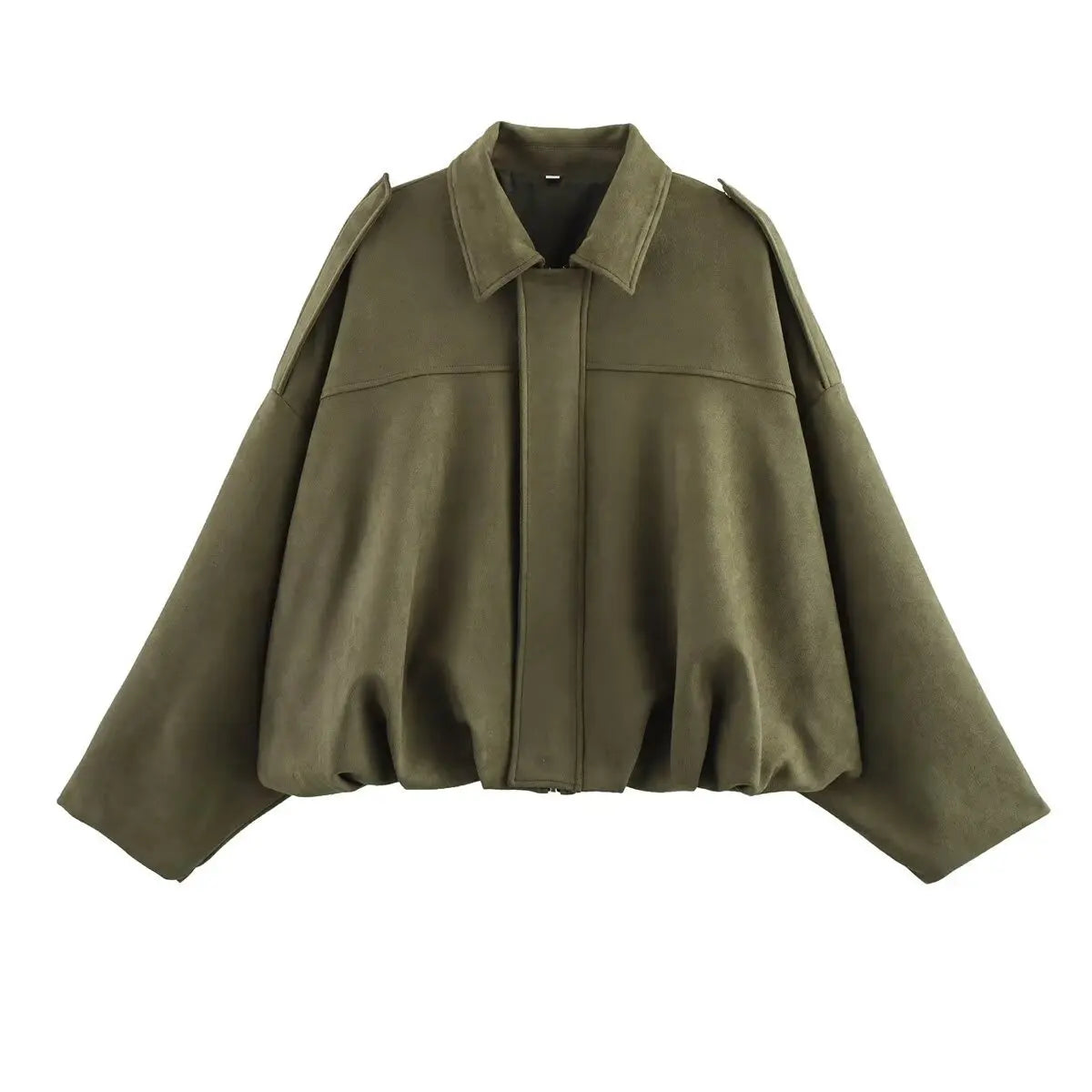 Lapel Suede Long Sleeve Zipper Loose Short Women Coat