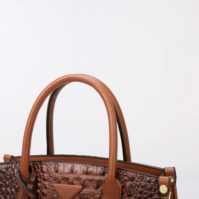Large Top-Handle Vintage Crocodile Shoulder Bag
