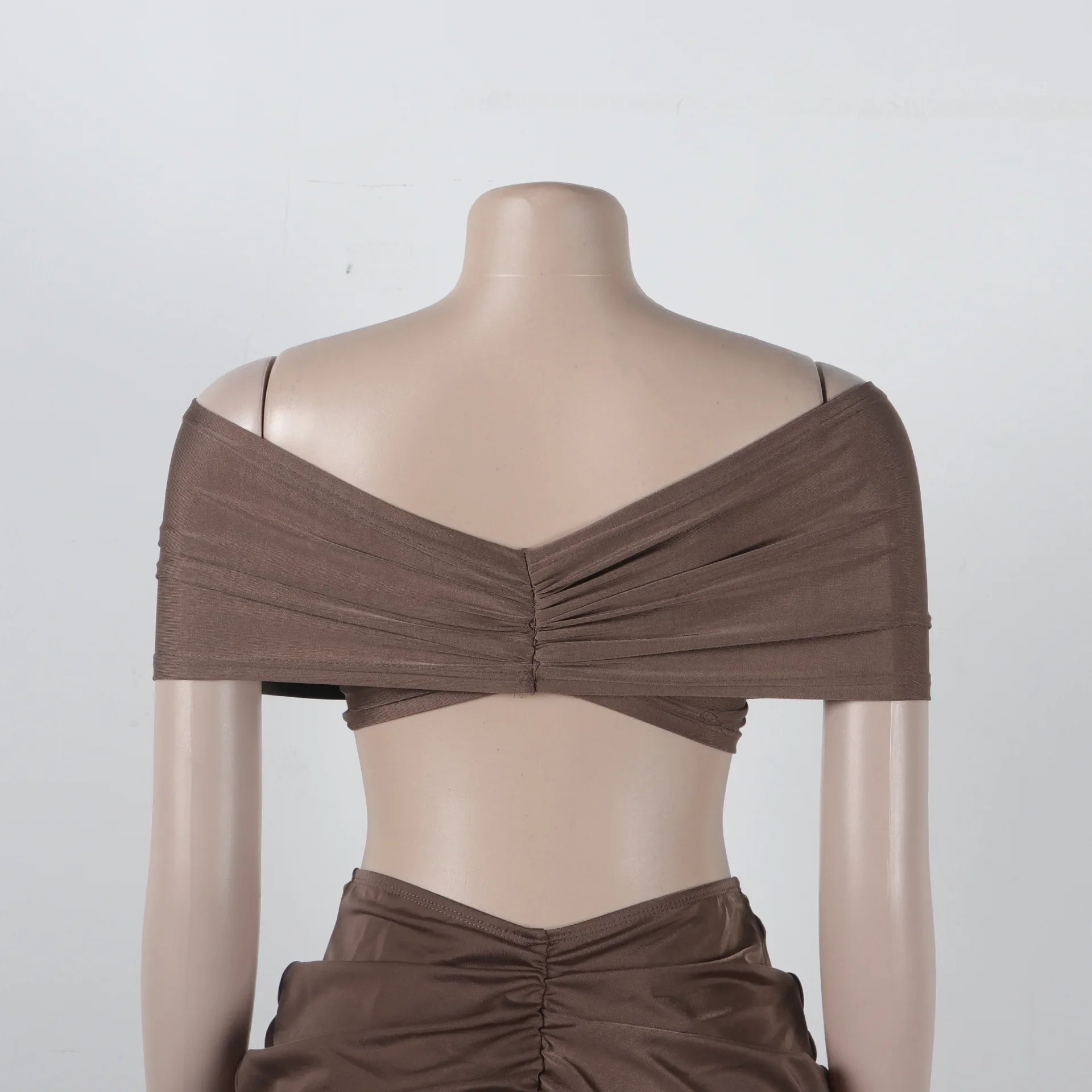 Stacked Ruched Off Shoulder Crop Top and Low Waist Maxi Long Skirts Two Piece Sets