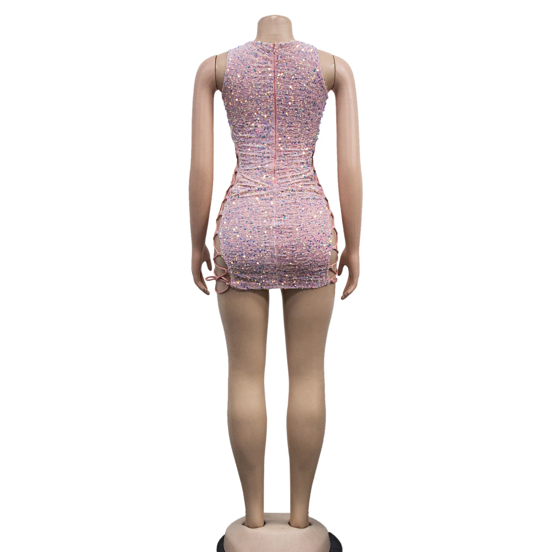 Glitter Sequins Hollow Out Bandage Bodycon Dress