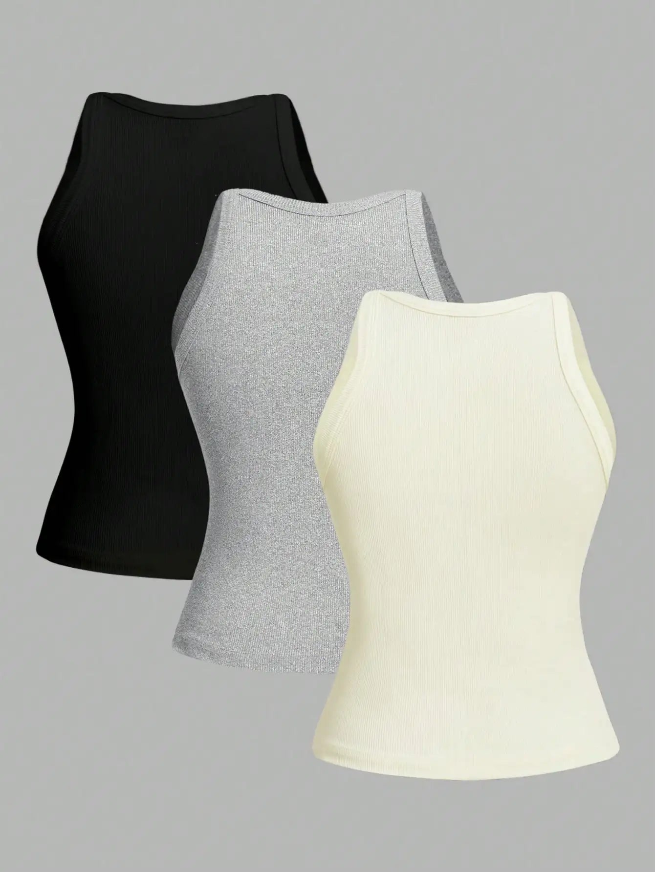 3 Pieces Basic Knitted Vintage Sleeveless Tank Top