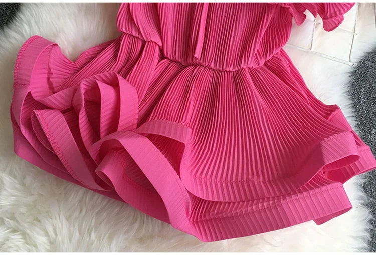 Pleated Chiffon Square Collar Ruffles Strap Tops