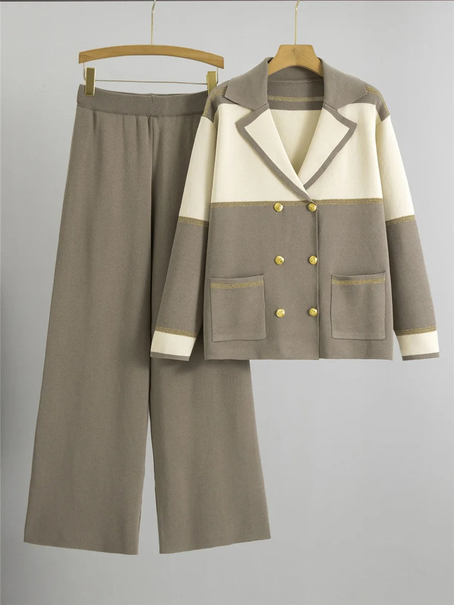 Knitted 2 Piece Sets Sweater Cardigan High Waist Sweatpants Outfit