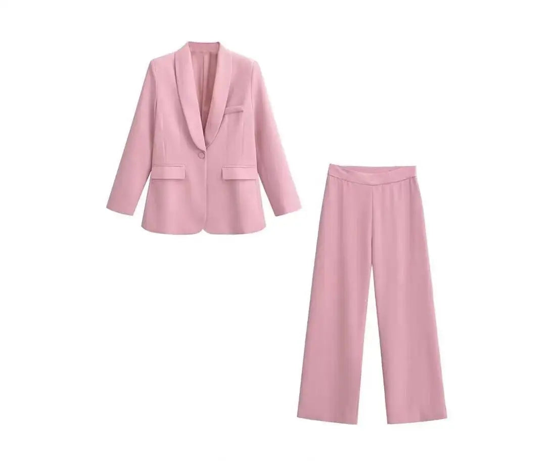 Elegant Blazer Pants Set Loose Lapel Single-breasted Jacket Coat Wide Leg Trousers Matching Suits