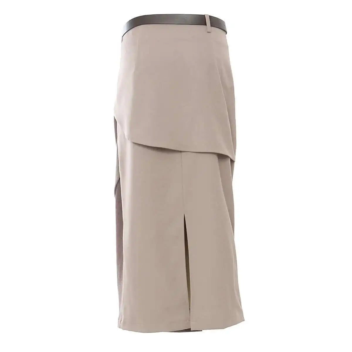 French Niche Asymmetrical High Waist Spliced Belt Solid Slim Skirt