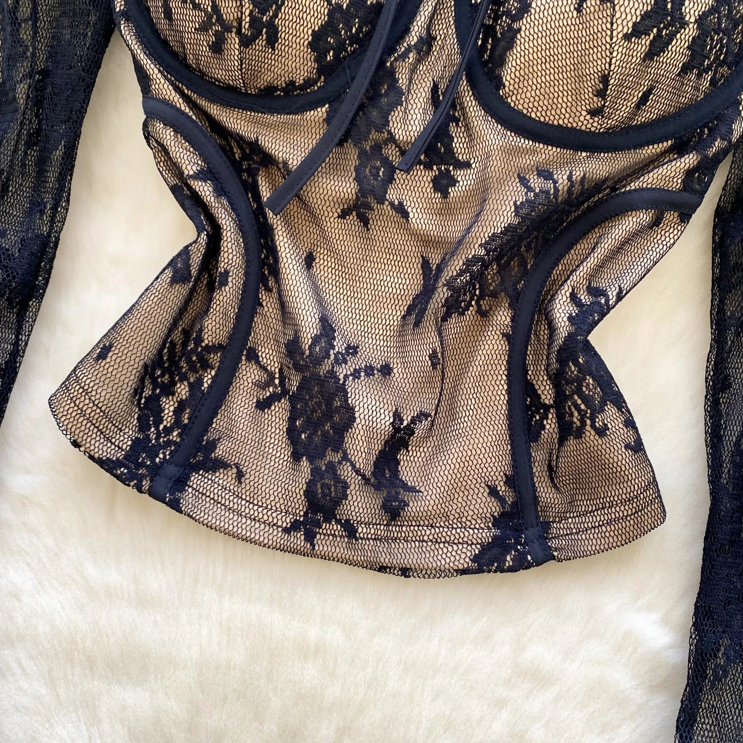 Lace Long Sleeves Sheer Blouse