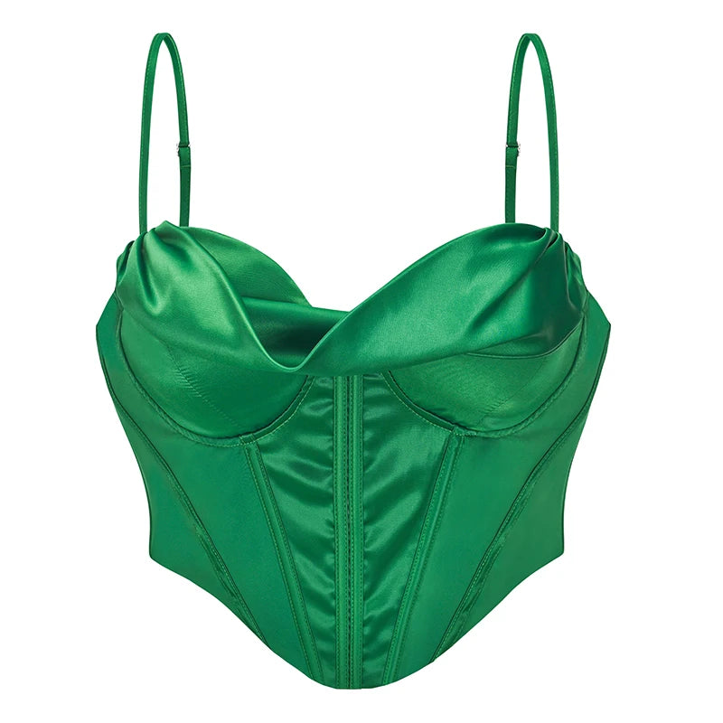 Spaghetti Strap Satim At Back Overbust Push Up Corset