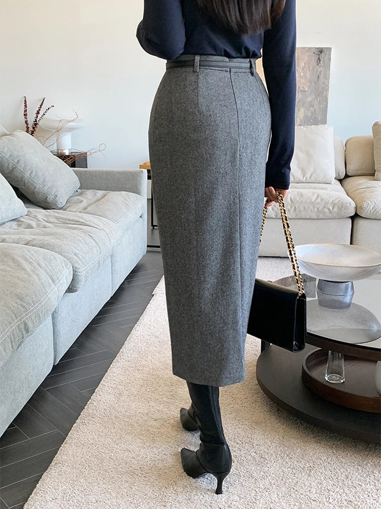 Casual A-Line High Waist Striped Faux Wool Pencil Skirts