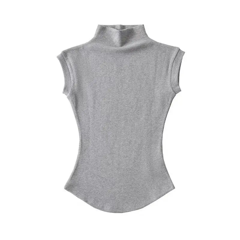 Turtleneck Sleeveless T-slim Fit Pullovers Causal Tees