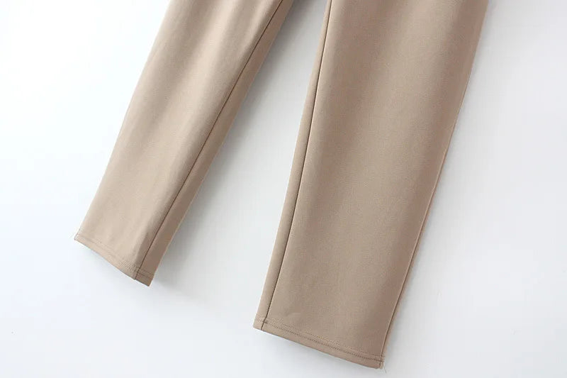 Stripes Elastic Waist Casual Office Lady Calf-Length Trouser