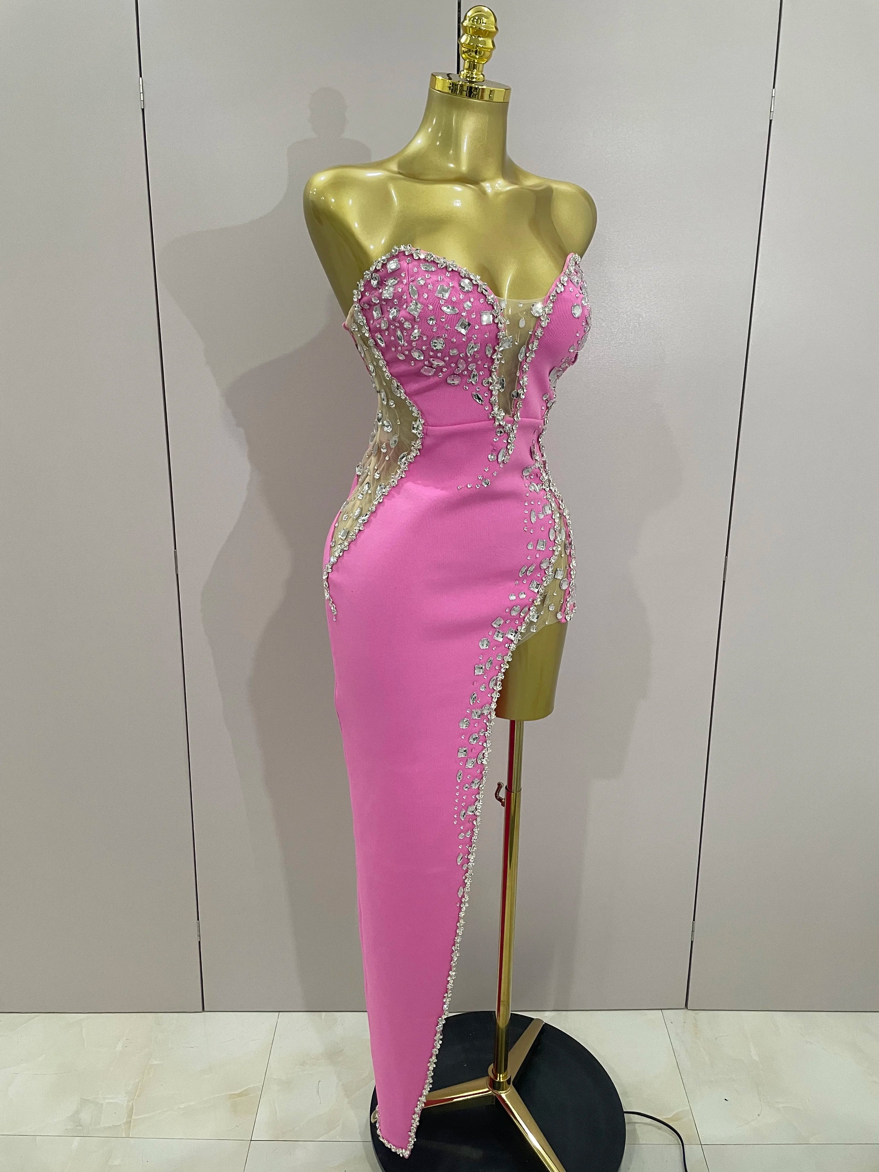 Strapless Shinning Rhinestones Bodycon Bandage Long Dress