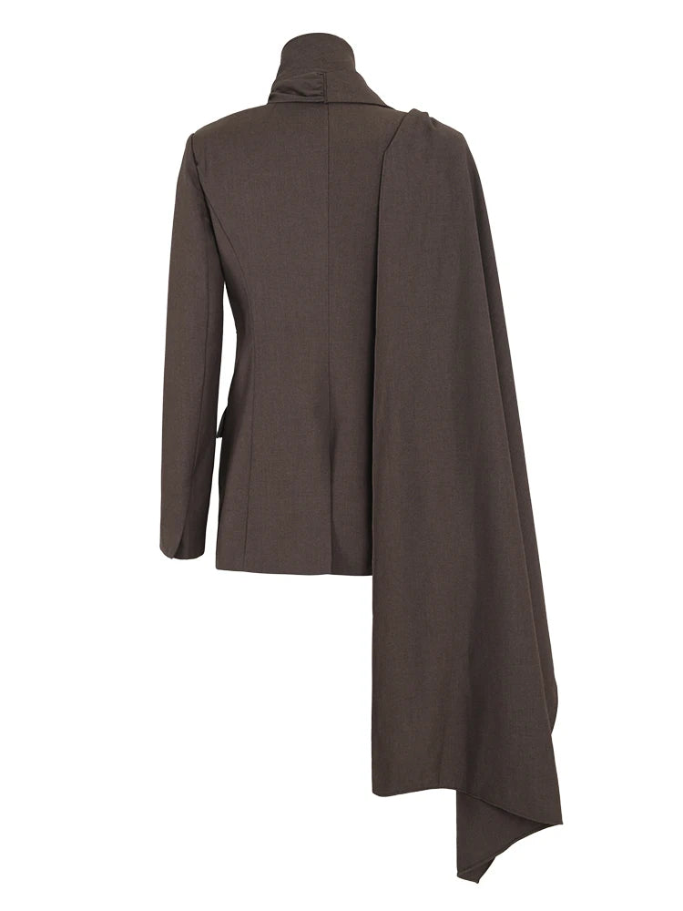 Irregular Scarf Elegant Blazer Lapel Long Sleeve Loose Jacket