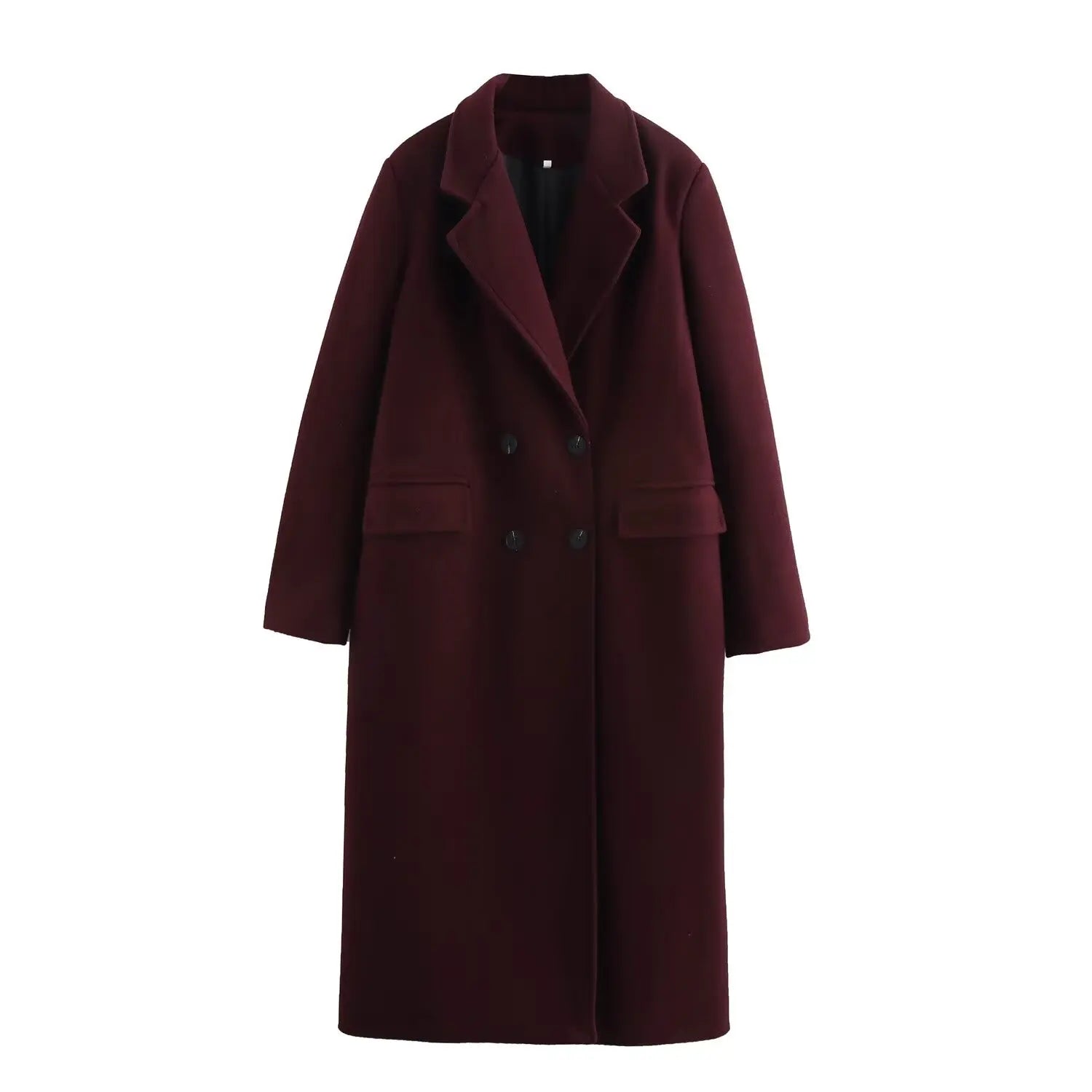 Wool Blended Lapel Long Coat