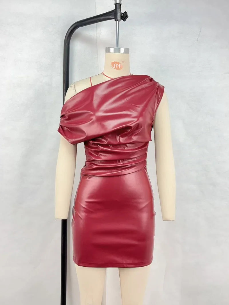 Luxury Leather Strapless Chic Y2K Cocktail Dress