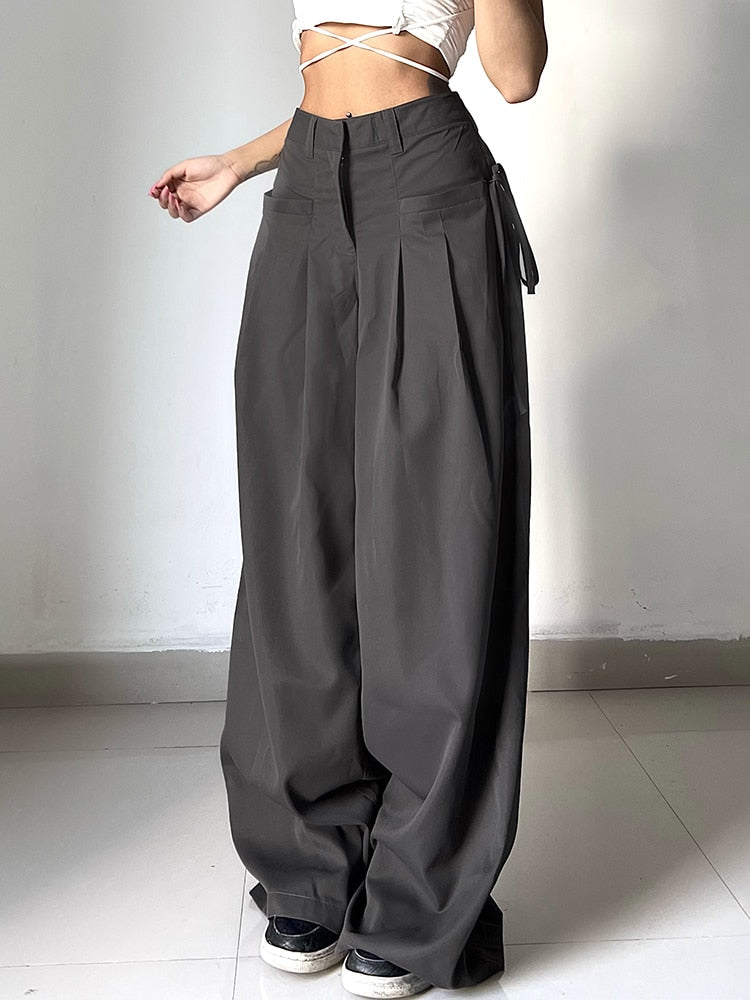 Casual Wide High Waist Street Basic Loose Sweat Trousers