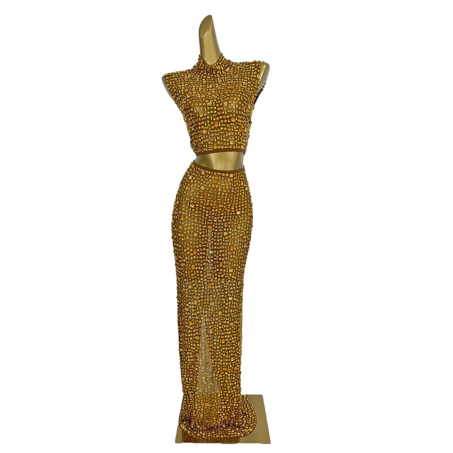 Sparkly Diamonds Crop Top Long Skirt 2-PCS Set