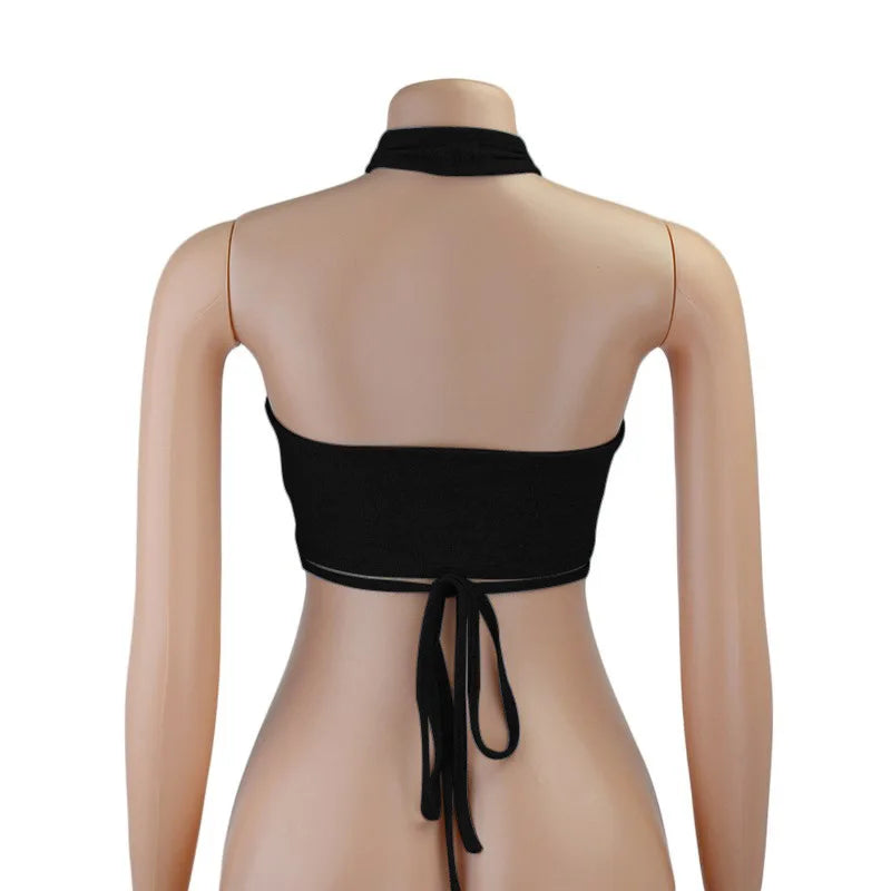 Off Shoulder Cross Wrap Halter Crop Tops