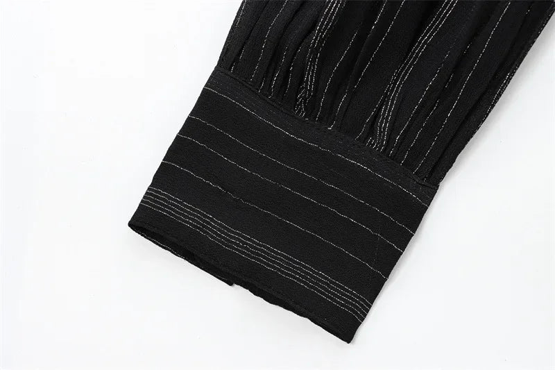 Elegant Metal Color Long Sleeve Round Neck Shirt