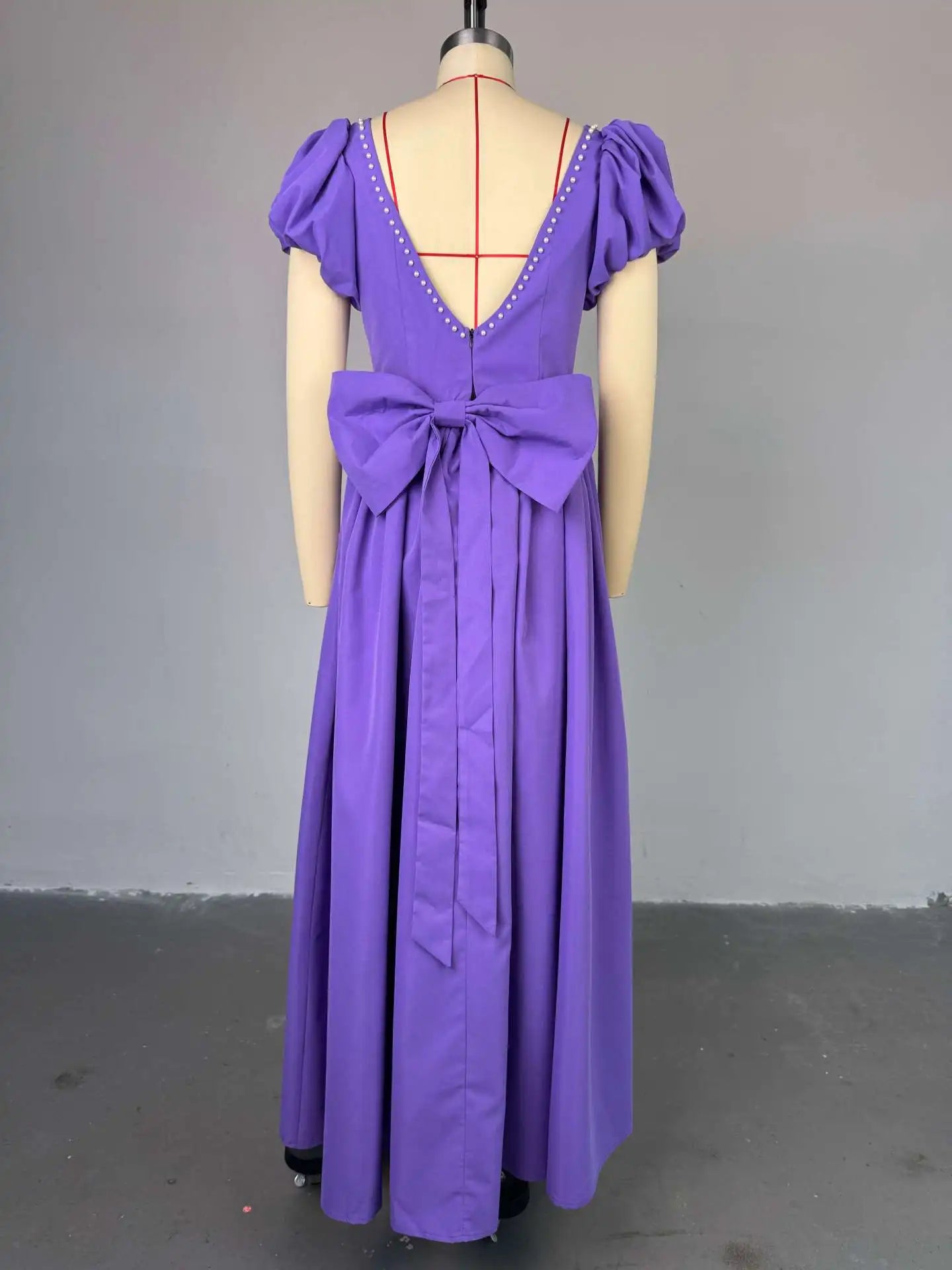 Pleated  Maxi Long A Line Puff Sleeve High Waist Dress