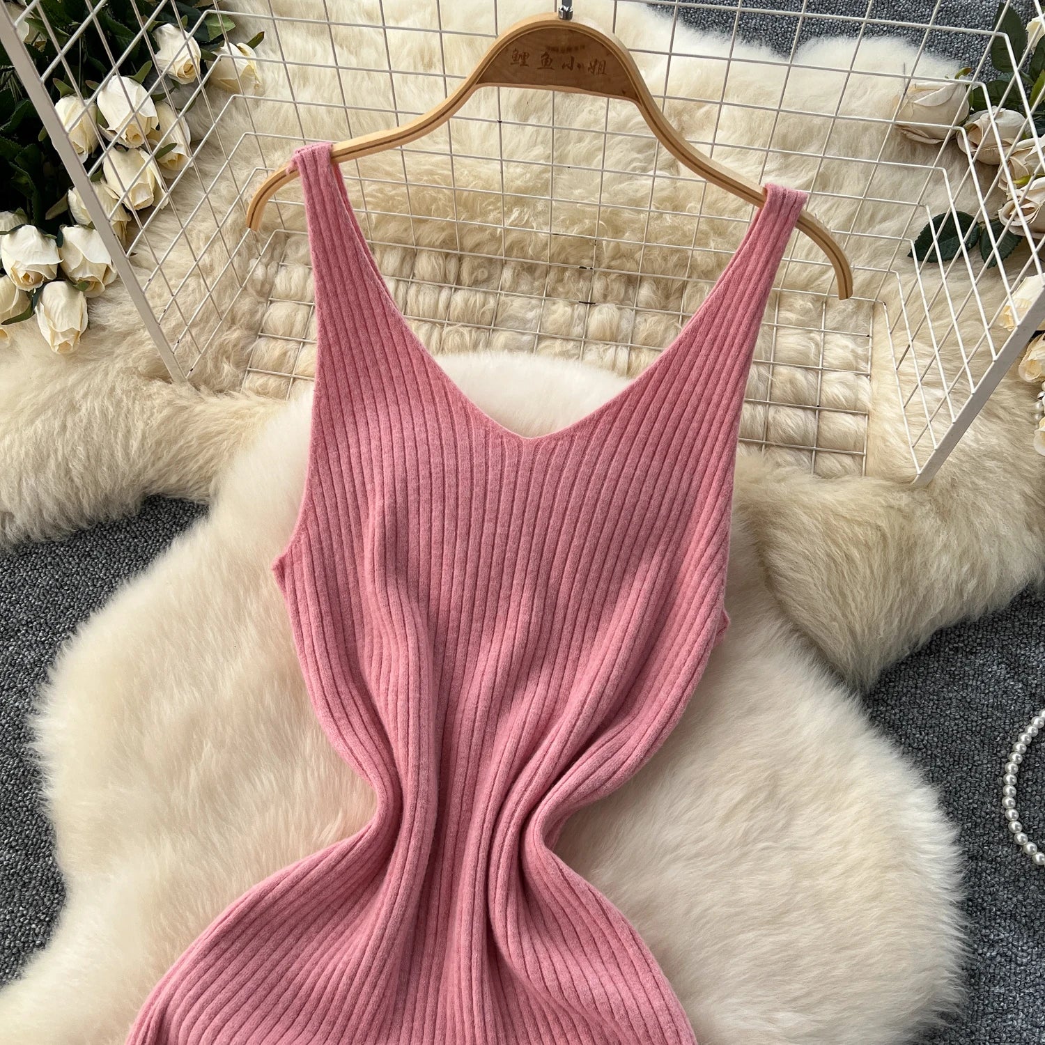 Knitted Two-Piece Sets  Knitting Cardigan+Spaghetti Strap Bodycon Dress
