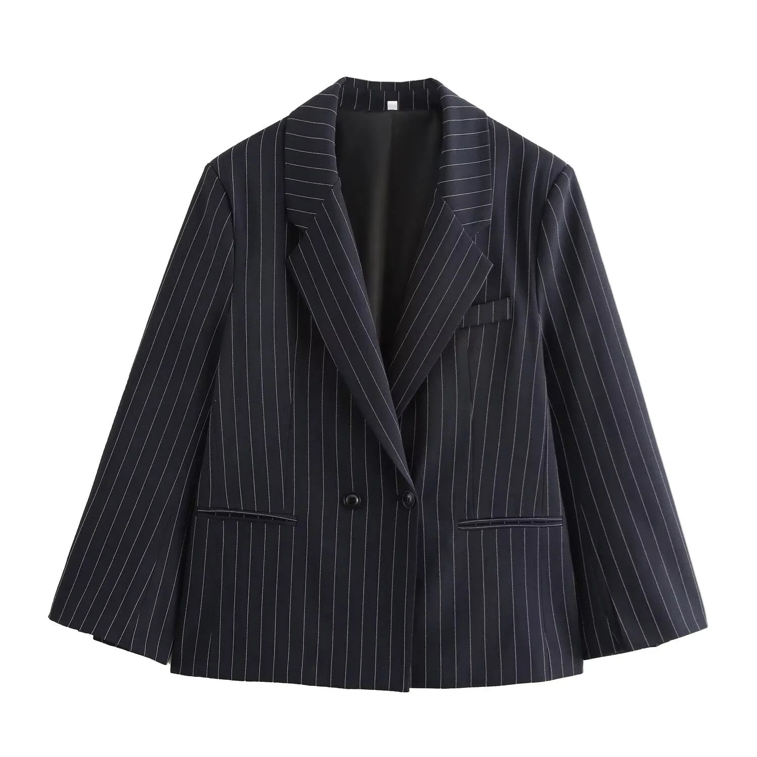 Loose Fine Stripes Long Sleeve Double-breasted Suits Blazer Coat