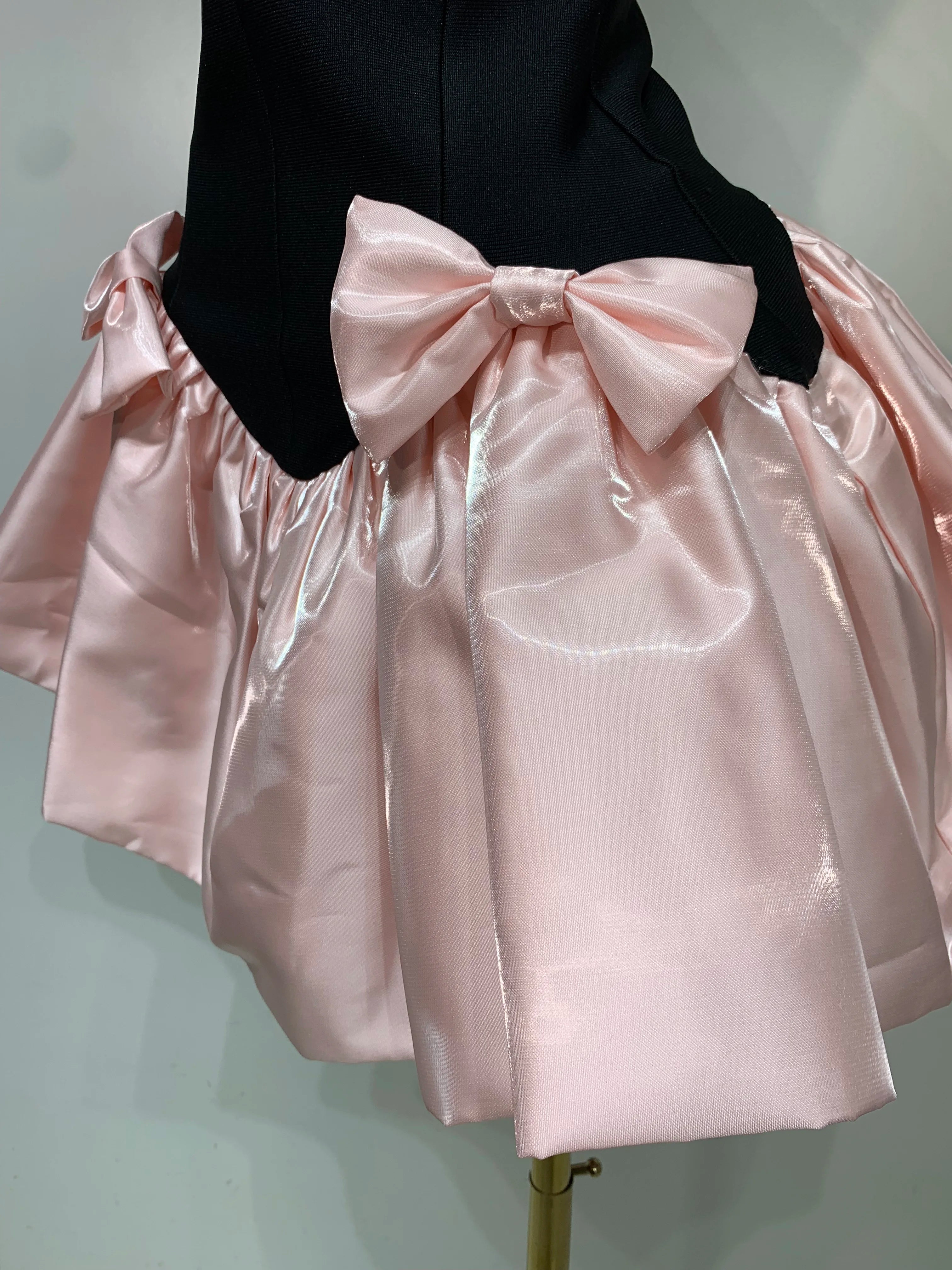 Short Bandage Bow Decoration Bubble A-line Mini Dress