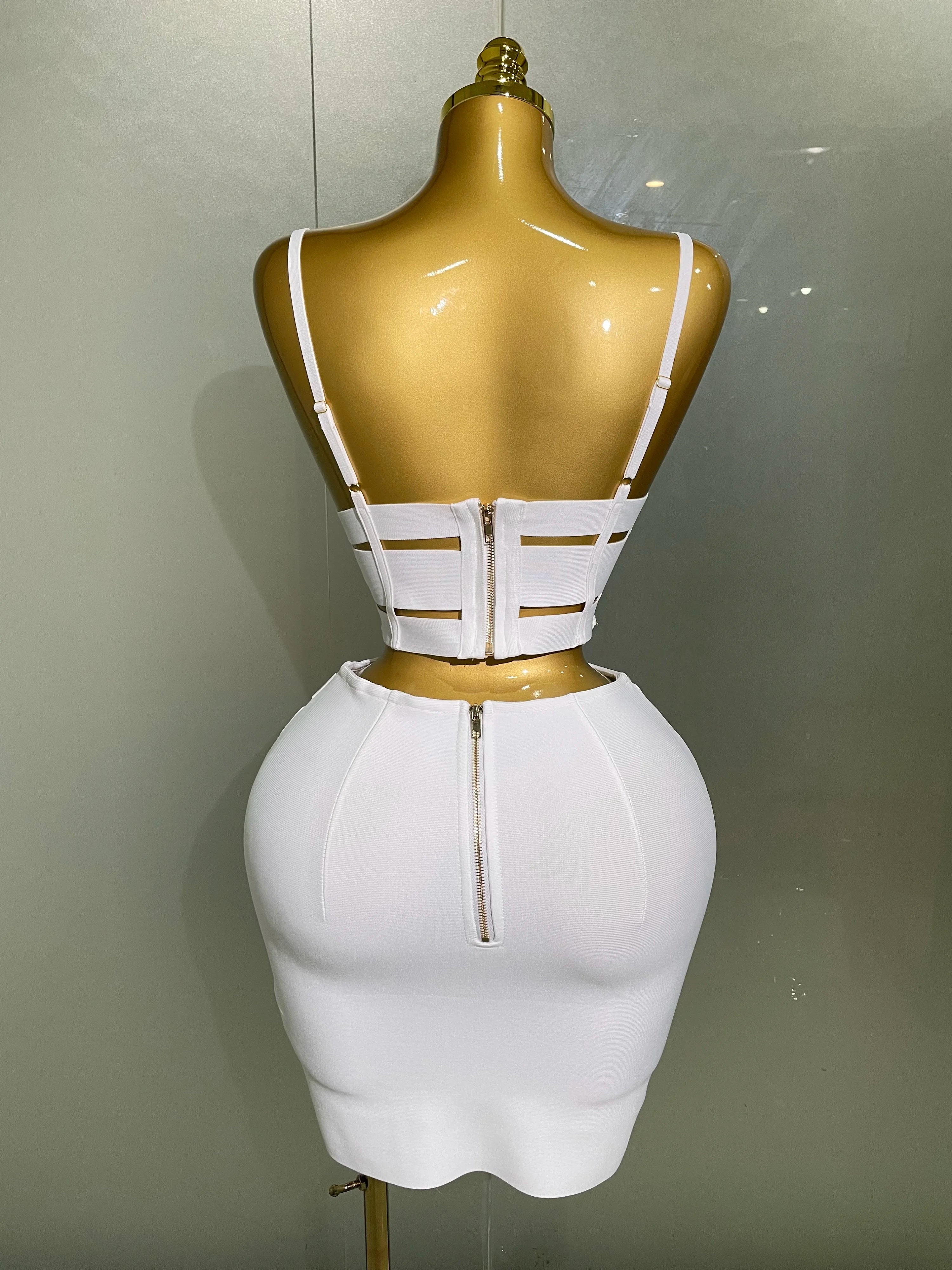 High Quality Bandage Tops Pencil Skirts Two Piece Set