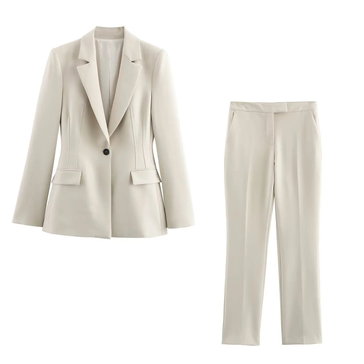 Vintage Chic Office Lady Suit V Neck Blazer Straight Loose Pants Set