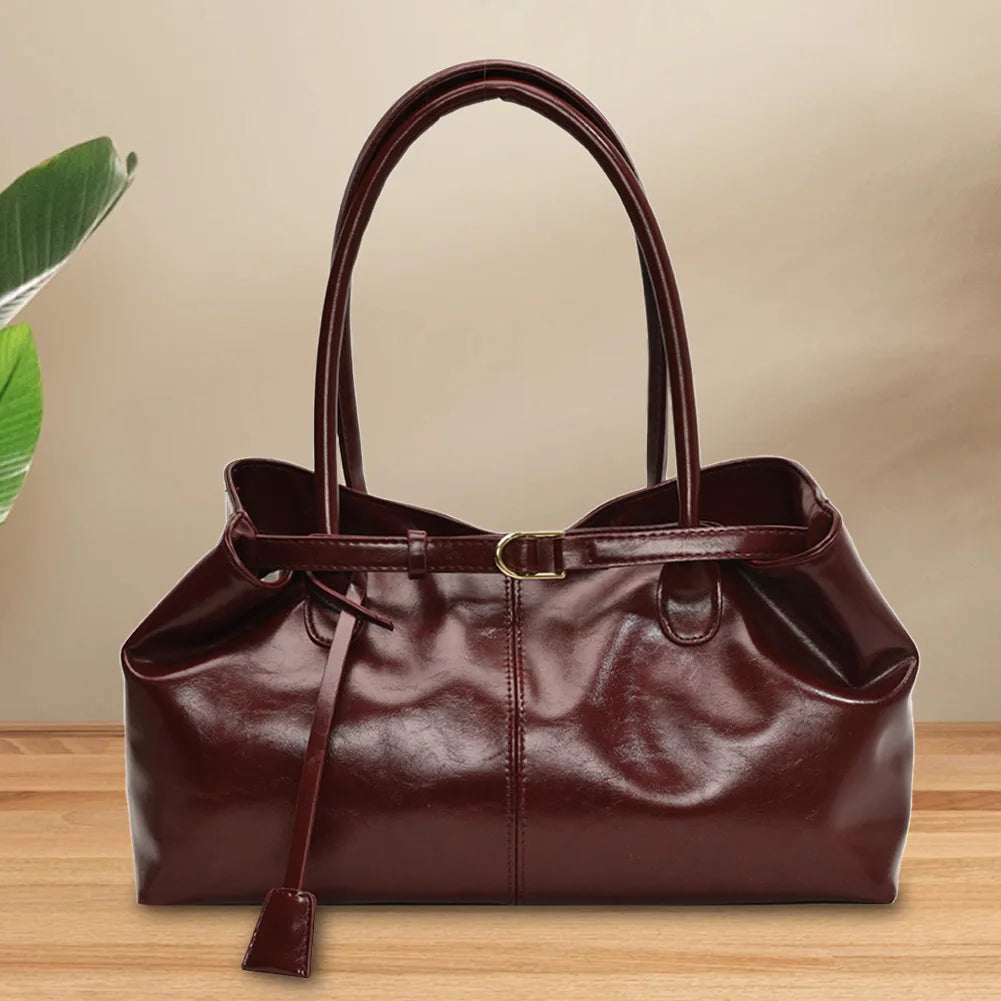 PU Leather Retro Slouch Tote Bag