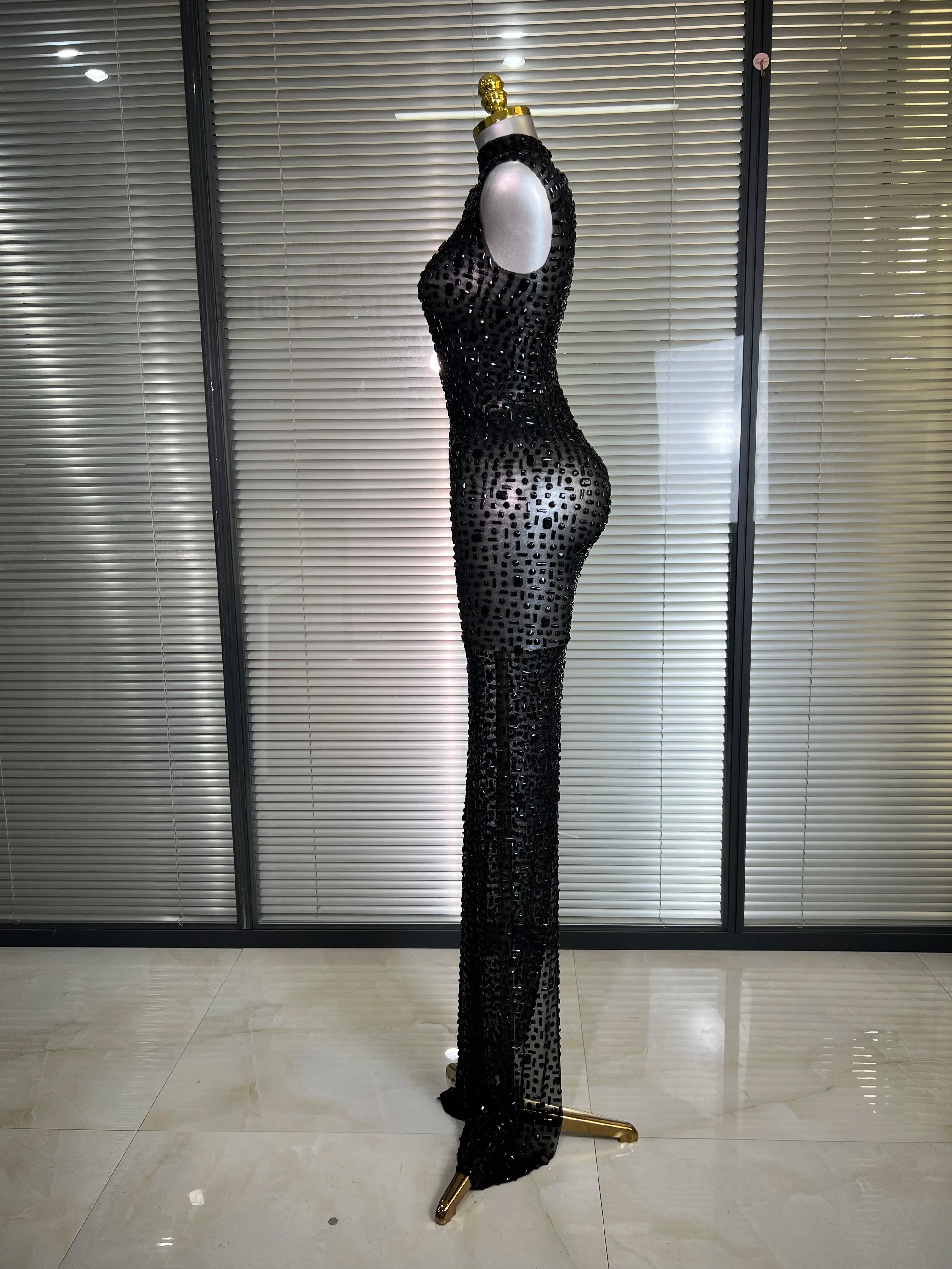 Crystal Diamonds Maxi See Through Dress