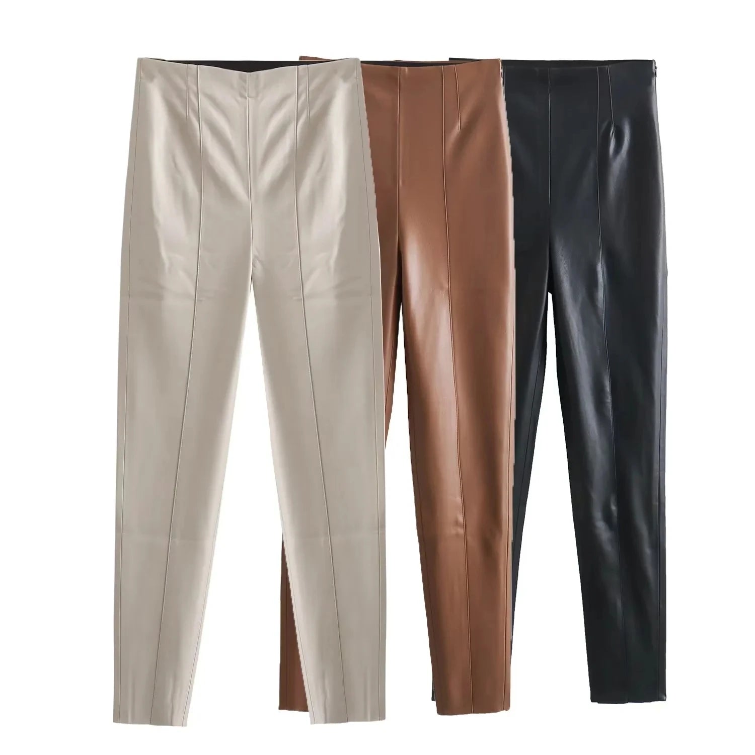 High Waist Faux Leather PU Leggings High Street Elastic Pants