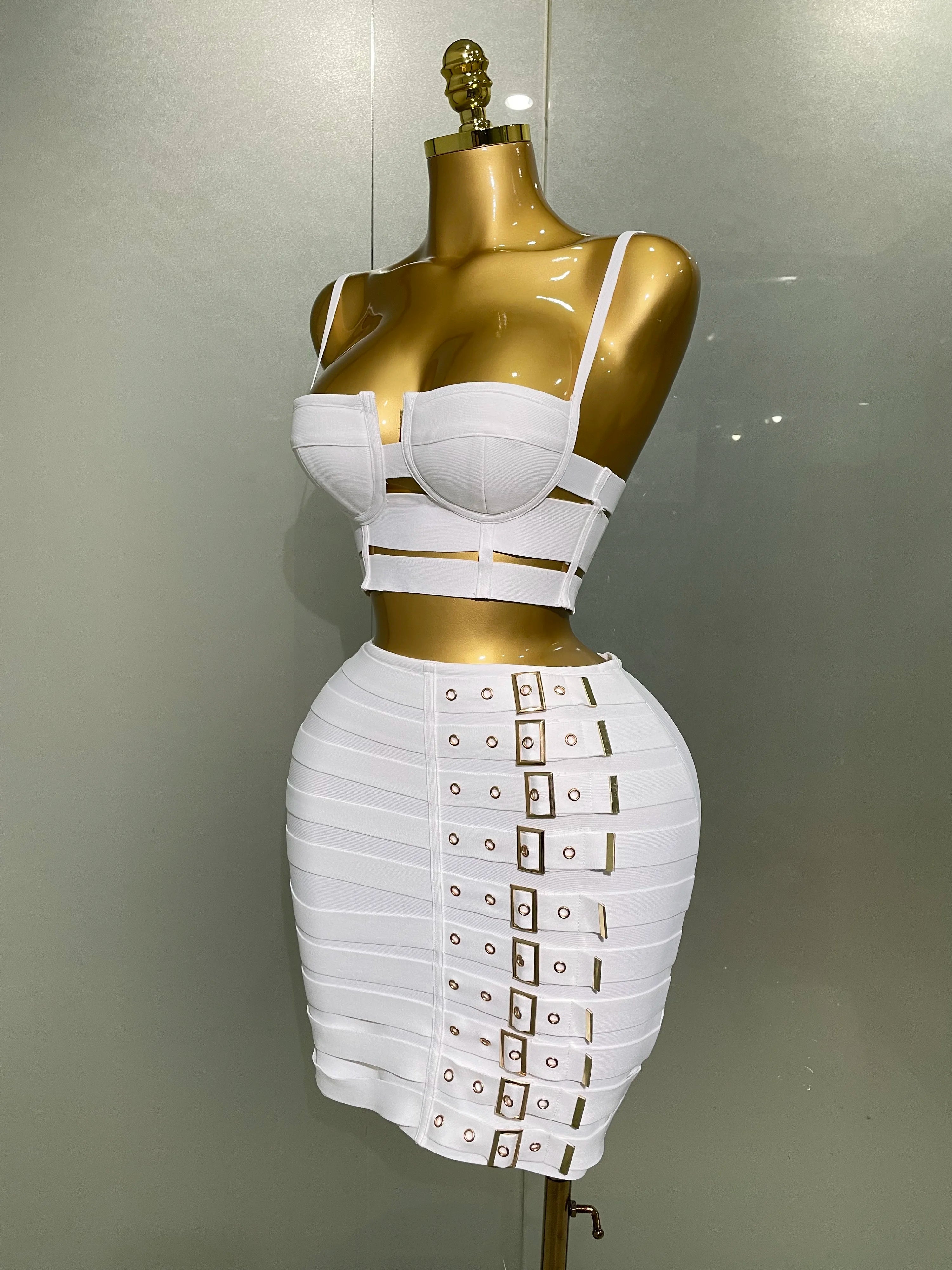 High Quality Bandage Tops Pencil Skirts Two Piece Set