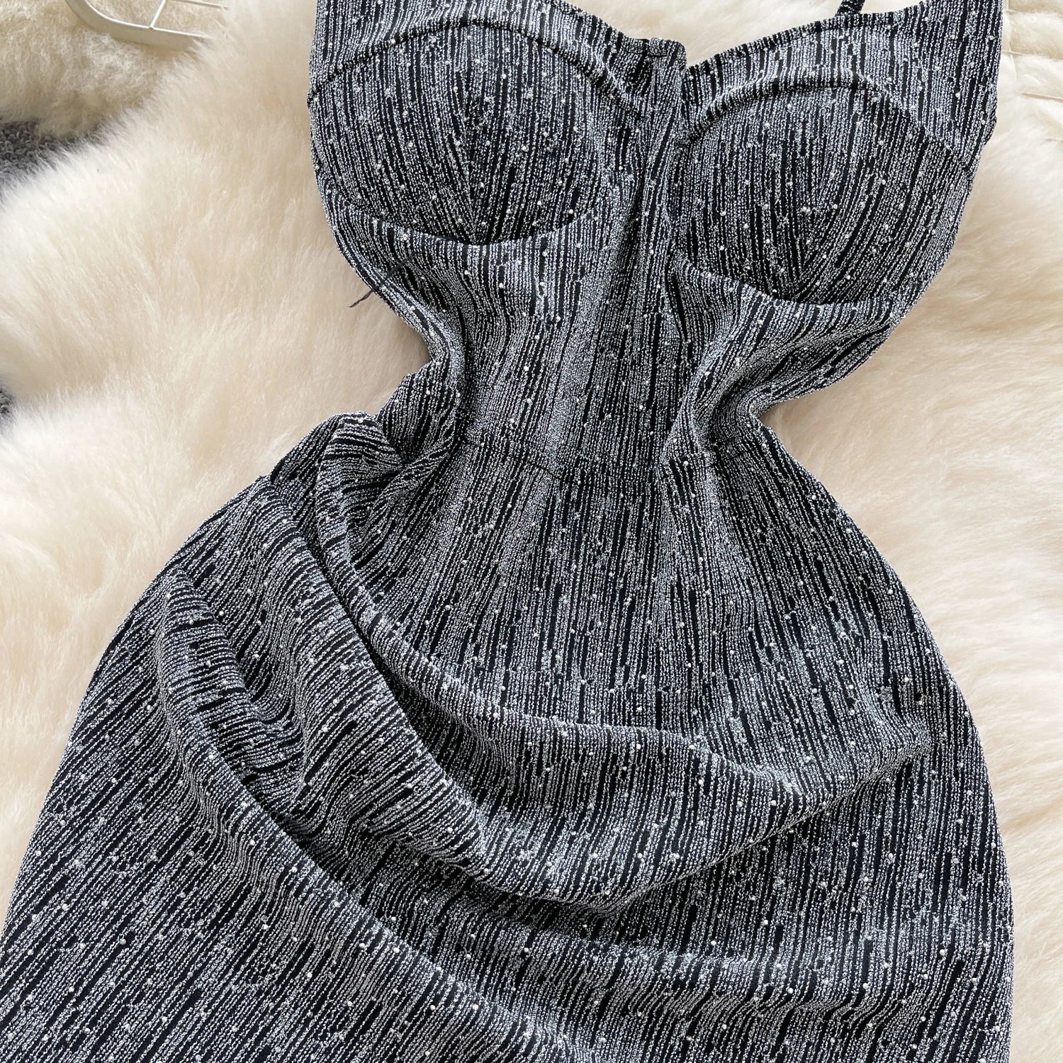 Spaghetti Strap Diamonds Design Backless Dress