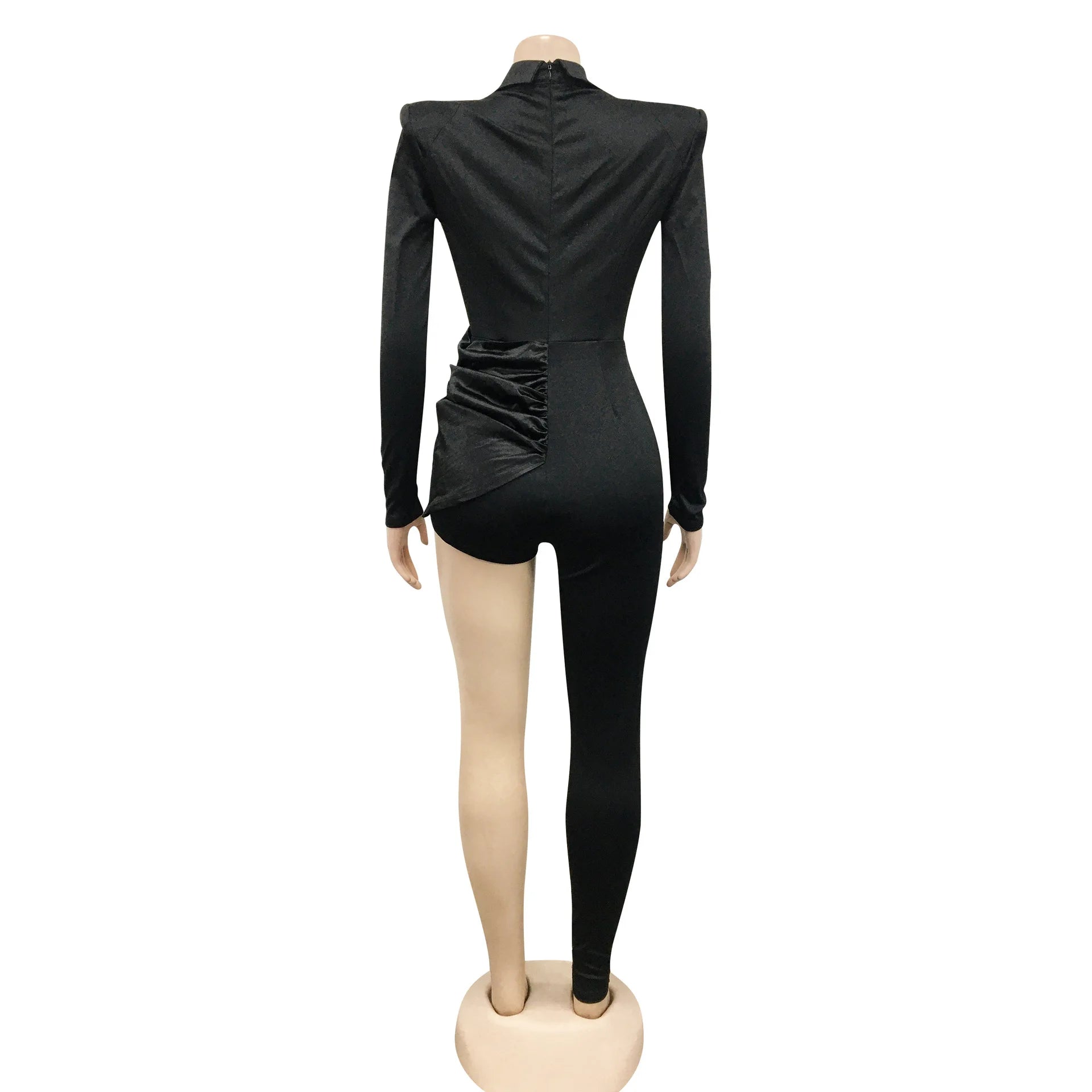 One Leg Blazer Style Long Sleeve Jumpsuit