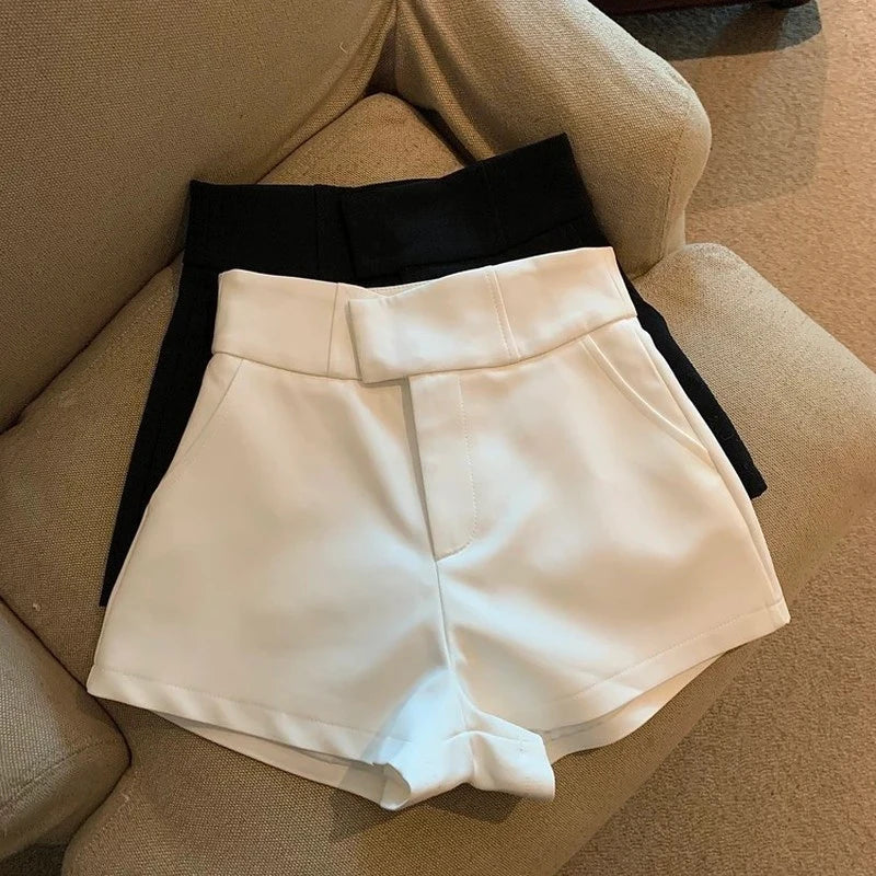 Elegant High Waist White A Line Wide Leg Suit Short