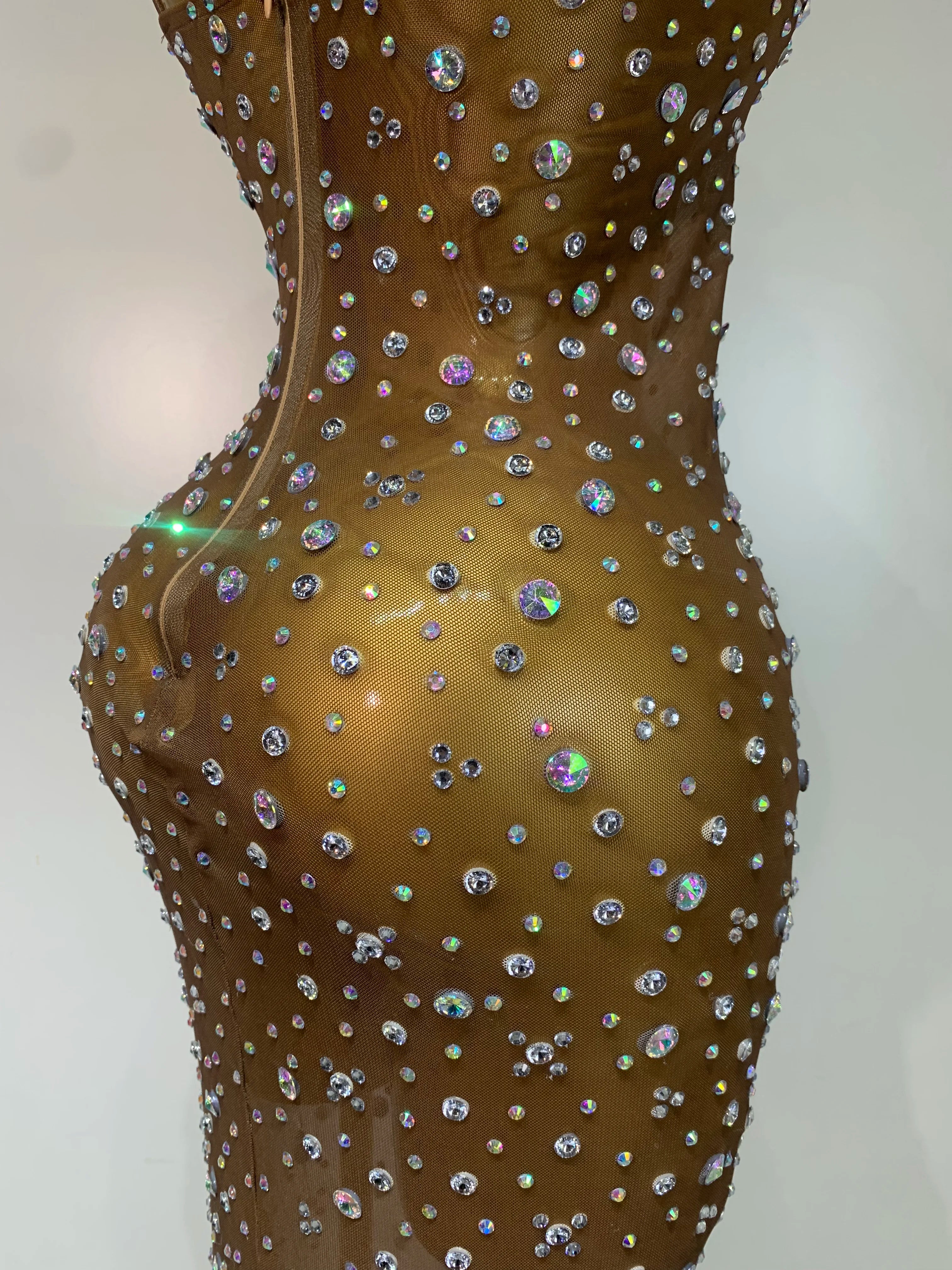 Sparkly Rhinestone See through Mesh Luxury Dress