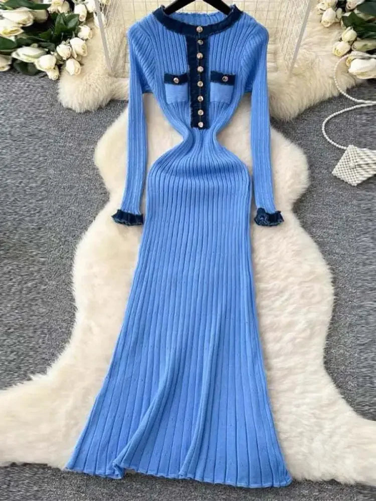 Pathwork Round Neck Long Sleeve Knit Dress