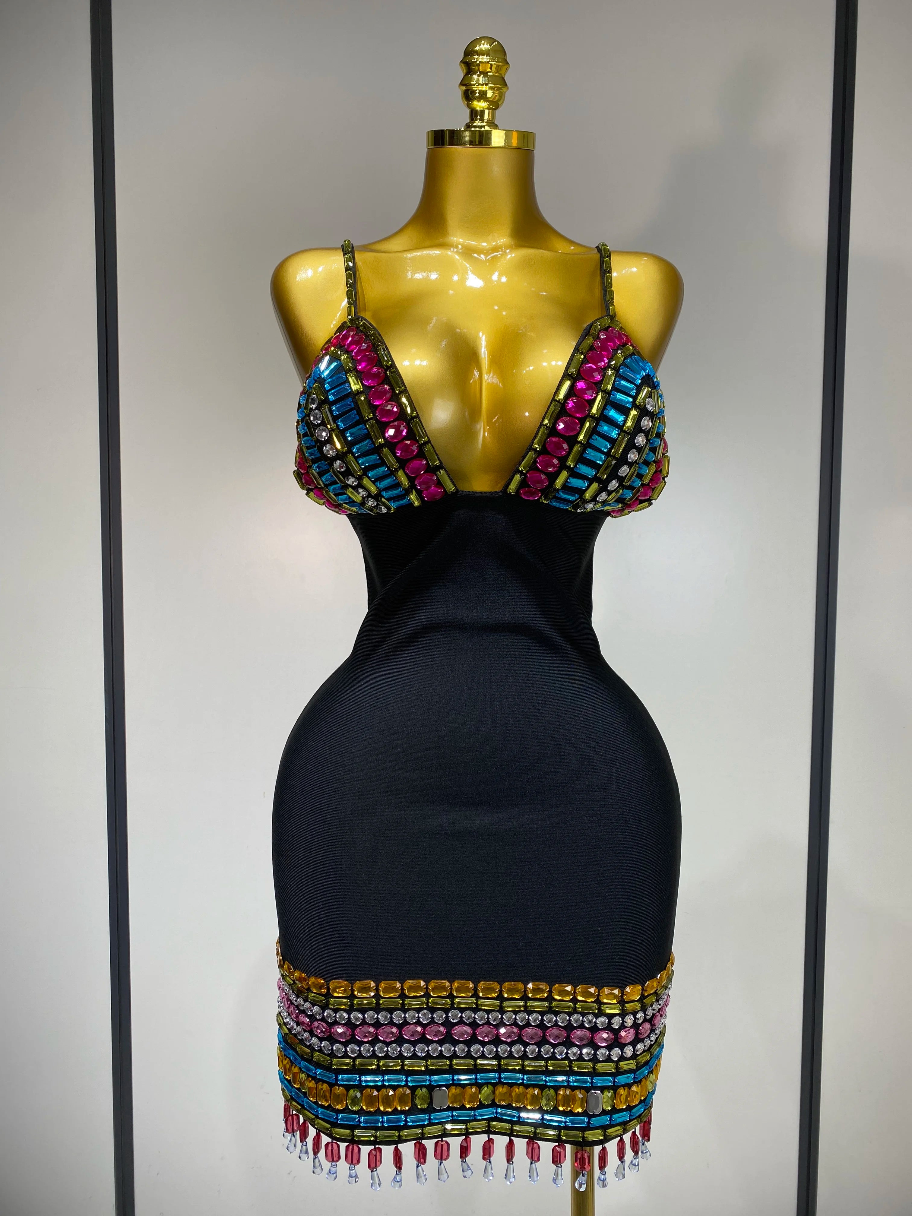 Sparkly Diamonds V Neck Bodycon Bandage Dress