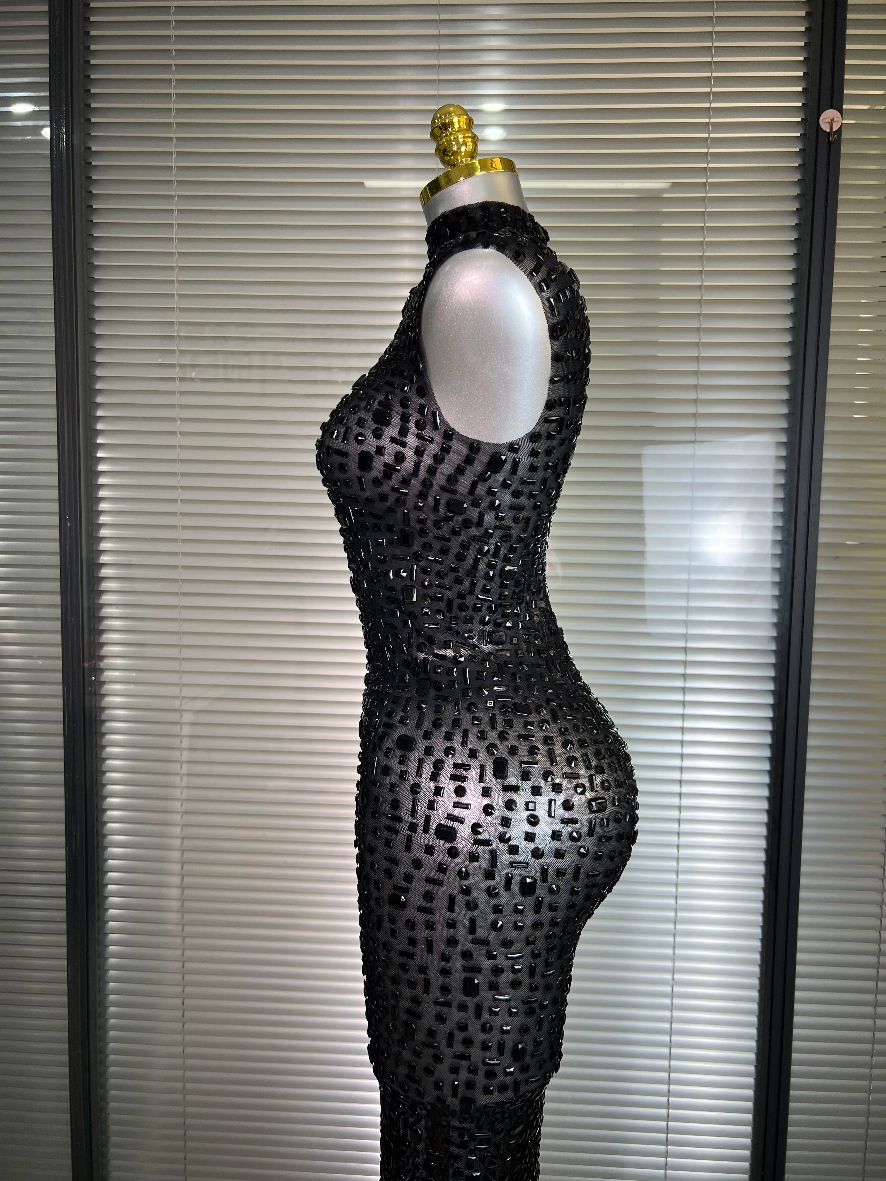 Crystal Diamonds Maxi See Through Dress