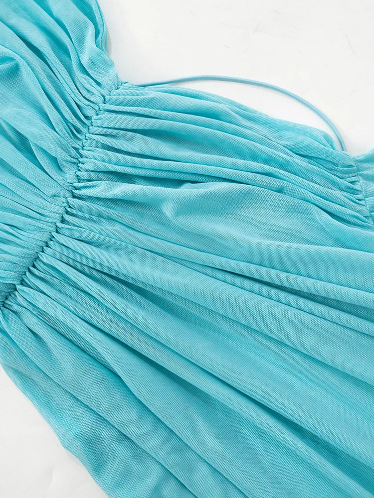 Irregular Slash Pleated Cross Bodycon Frock Dress