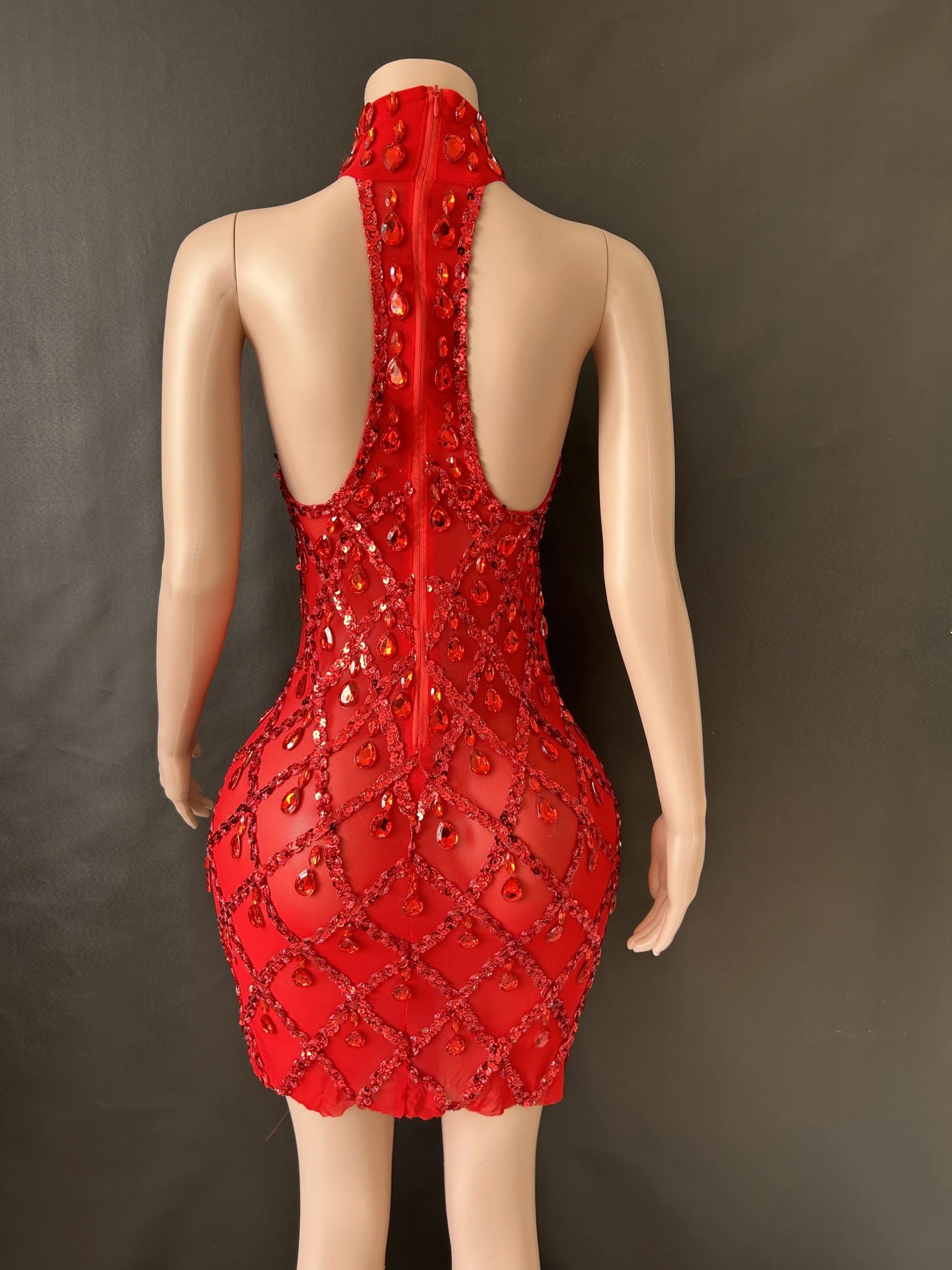 Prom Birthday Dress Transparent Rhinestone Sequins Dress