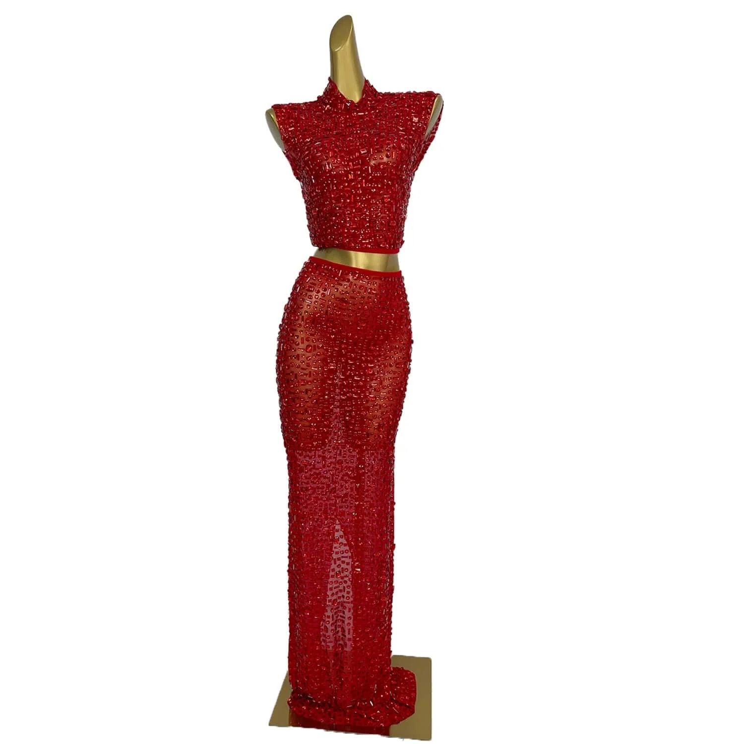 Sparkly Diamonds Crop Top Long Skirt 2-PCS Set