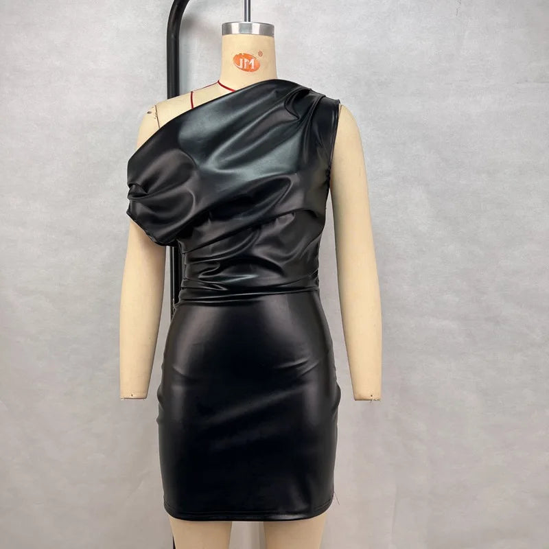 Luxury Leather Strapless Chic Y2K Cocktail Dress