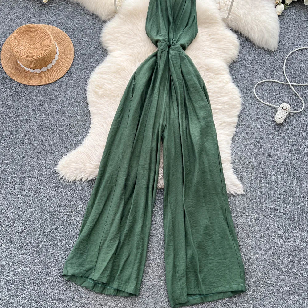 Backless Halter Lace Up Draped Chic Jumpsuit